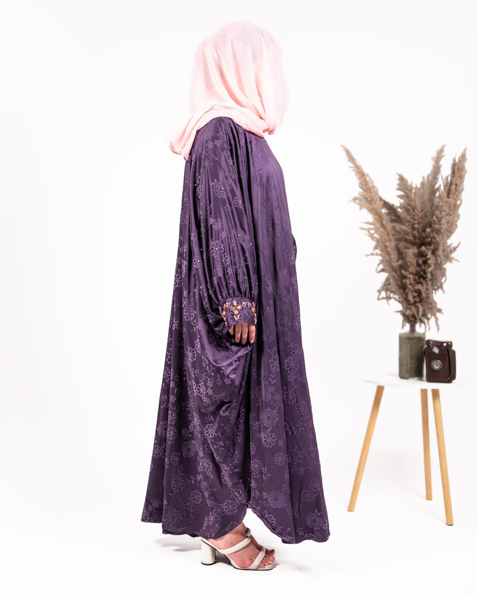 Danah butterfly-style abaya with pearl and bead handwork