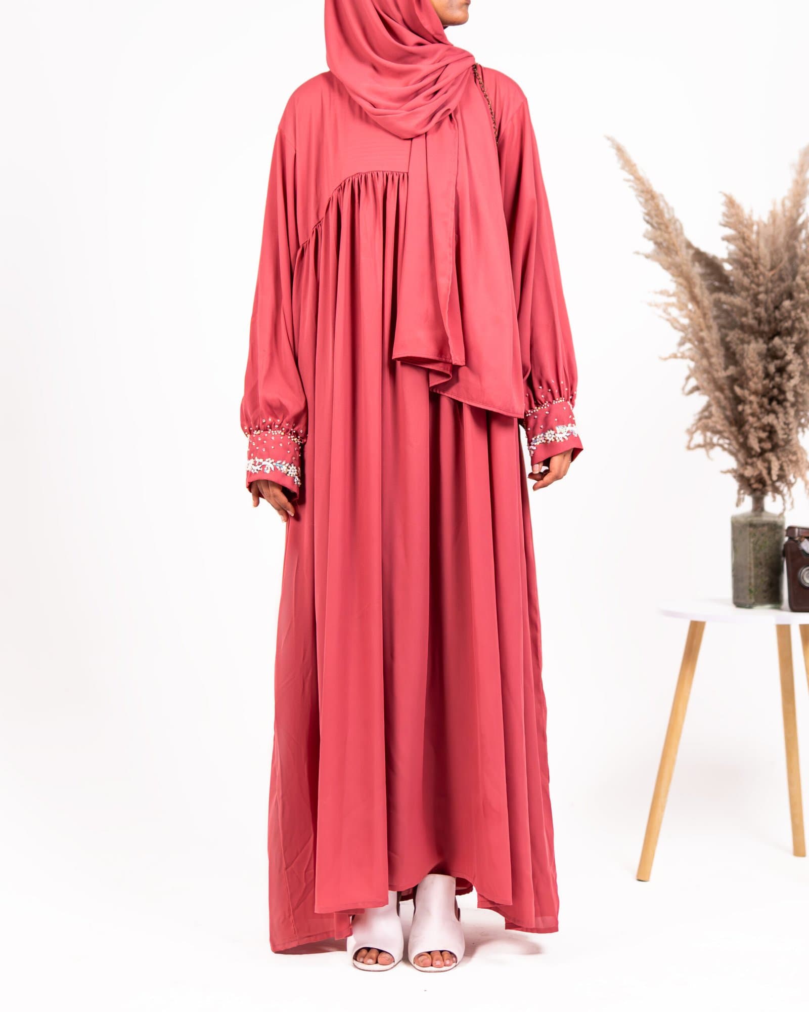 Zahra blush pink Georgette frock-style abaya